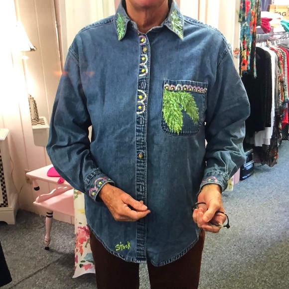 Jean Button Down Shirt, Ladies M, hand designed. - Picture 2 of 9